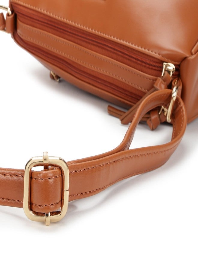 Fastrack Tan Sling Bag for Women | Minimal Faux Leather Crossbody with 2 Zippered Compartments & Quick-Access Pocket | Adjustable Strap Sling for Everyday Outings & College - Image 5